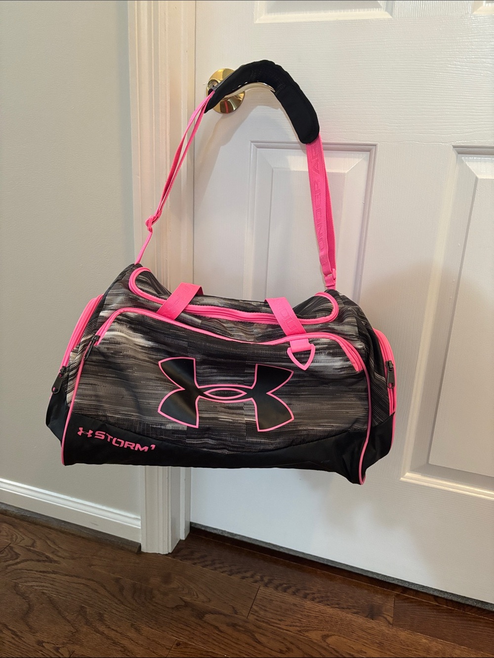 Under Armour Gray & Pink storm1 Duffel Bag with Logo 12x19x12